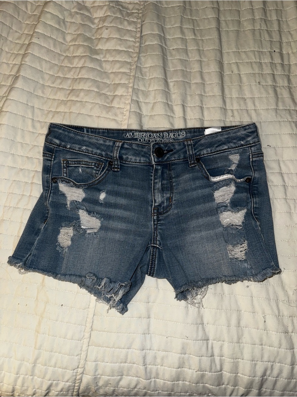 American Eagle Outfitters Ripped Denim Jean Shorts - Medium Blue